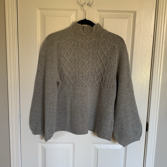 CYNTHIA ROWLEY Gray Oversized Mock Turtleneck Wool Sweater Size XS - Picture 3 of 14
